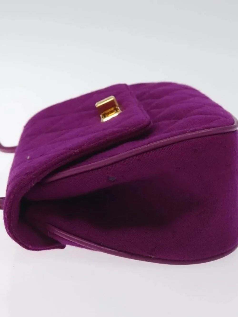 CHANEL Matelasse Hand Bag cotton Purple Gold CC Auth 131194